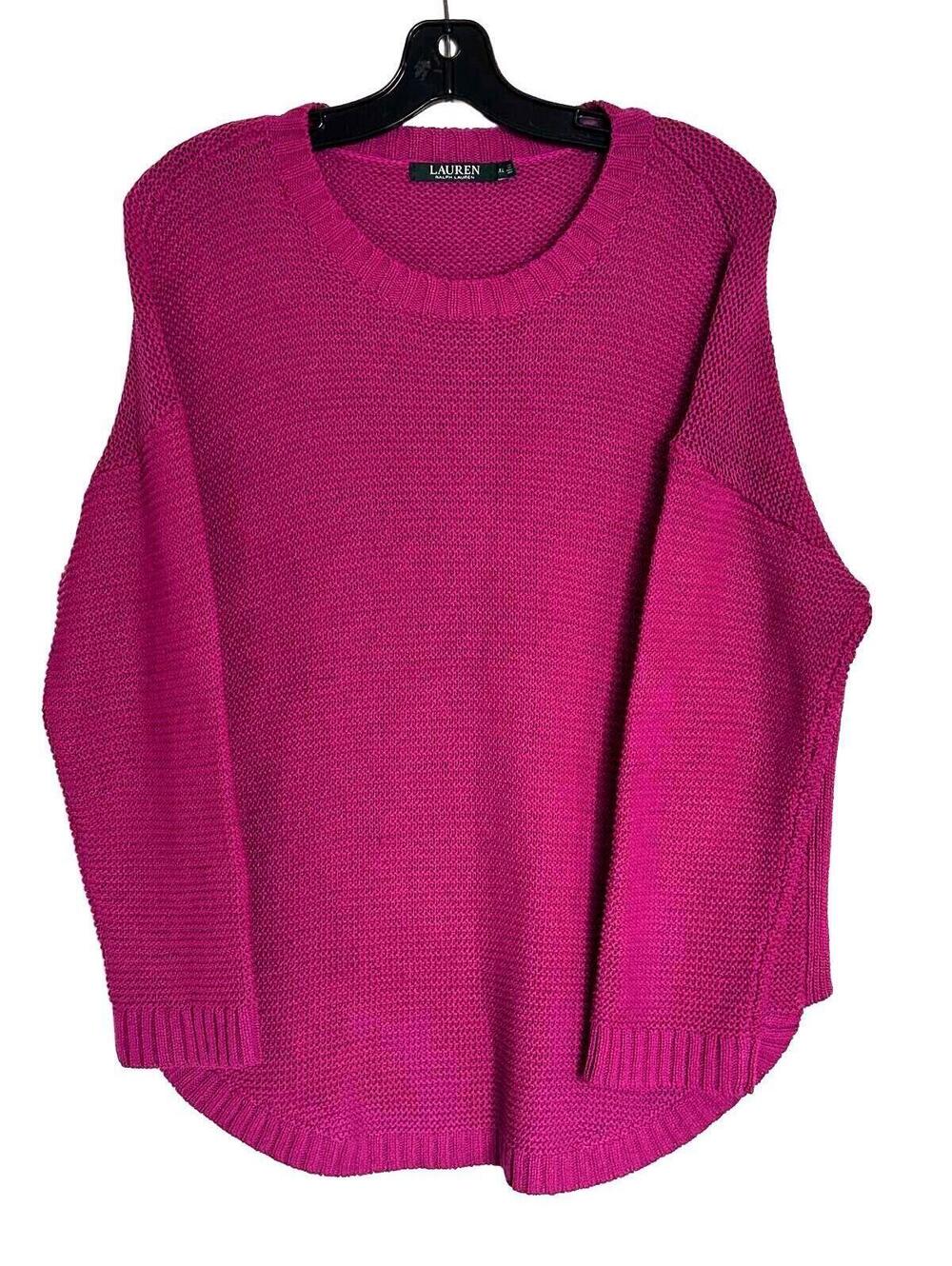 Lauren Ralph Lauren Women'S Ribbed Crewneck Knit Magenta Sweater - XL EUC